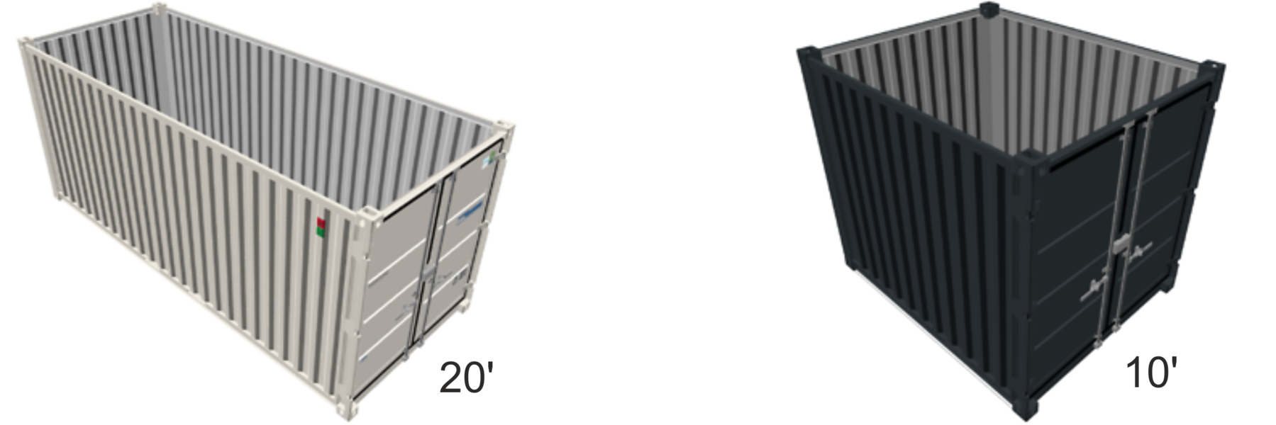 Zwei Container mit Maßen