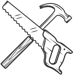 Illustration eines Hammers und einer Säge